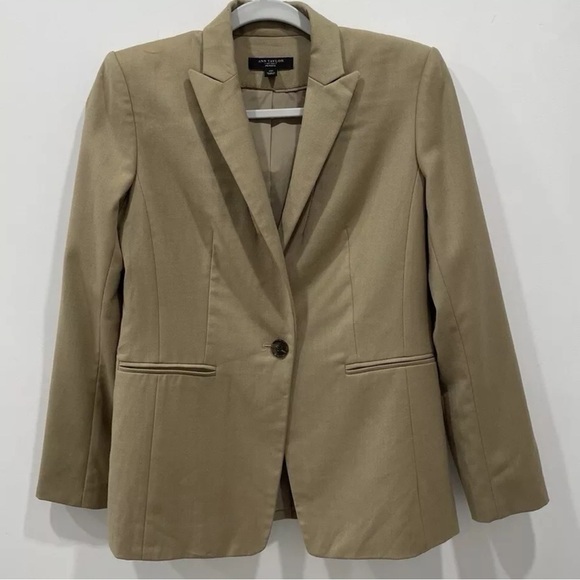 Ann Taylor Blazer Size 2P Tan Color Front Pockets Wool Blend One Button Closure - Picture 1 of 7
